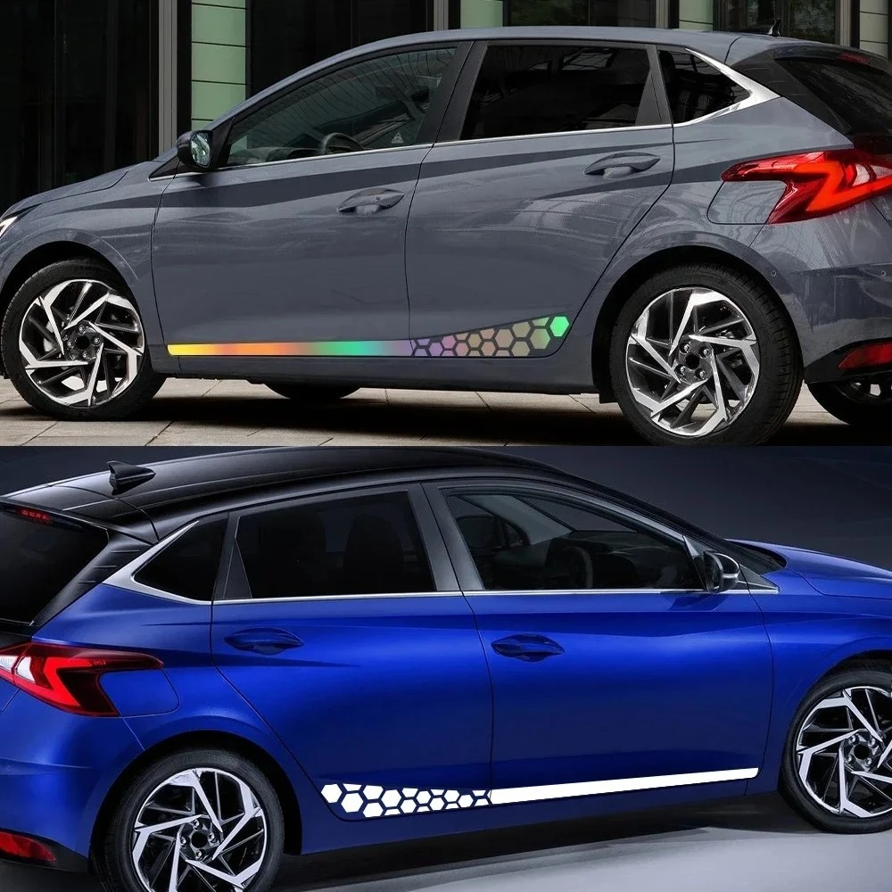 Pegatinas para faldones laterales de coche Hyundai i20, rayas deportivas de carreras, accesorios de tuning para auto, decoración de vinilo, calcomanías DIY