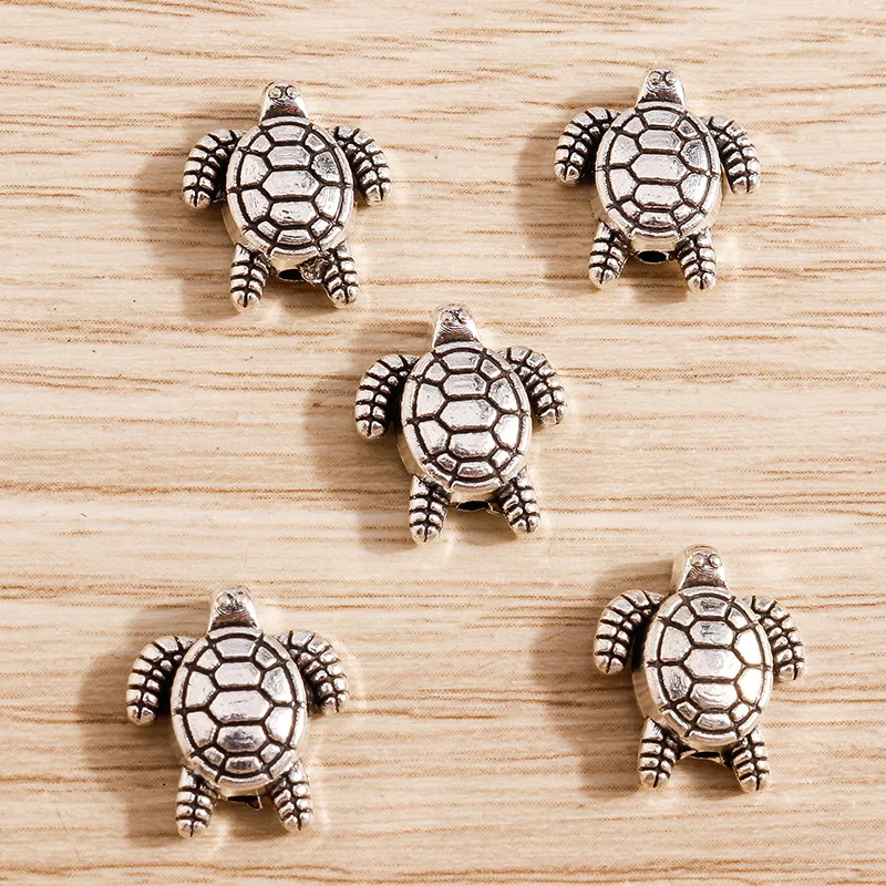 New 20pcs Two Size Tortoise Turtle Alloy Bead Spacer Bead Loose Beads Charms For Diy Beaded Bracelets Jewelry Handmade Making