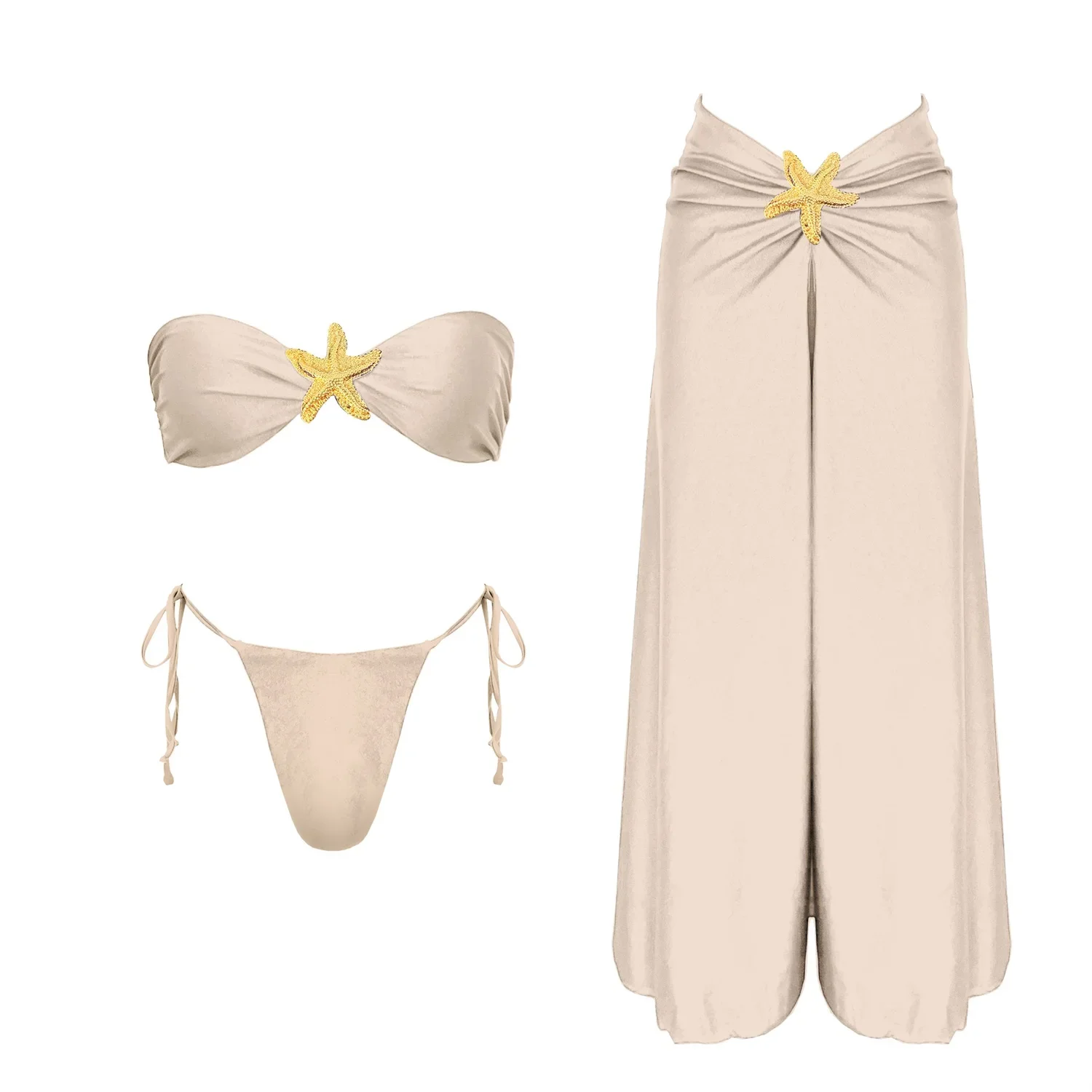 2025 Trend Fashion Shiny Star Bikini And Skirt Set Women 3Pc Swimsuit Lady Summer Holiday Beachwear Party Outfits Female Clothes