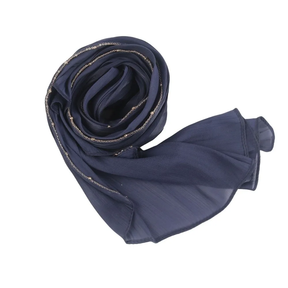 

Модный однотонный шарф в этническом стиле с длинной цепочкой из бусин, тонкая повязка-бандана, женская накидка-шаль