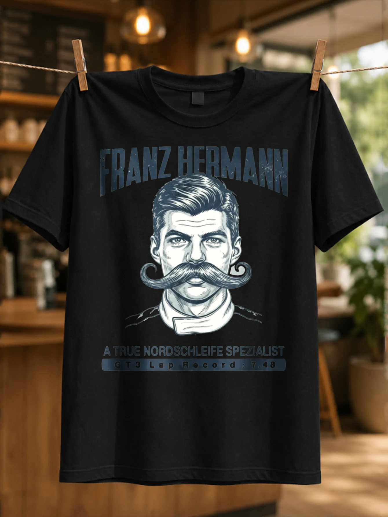 Franz Hermann mustache portrait Nordschleife specialist text GT3 lap record detail and vintage  Unisex All T-Shirt