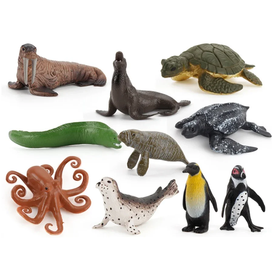 

10Pcs Mini Realistic Sea Creature Animal Figurines Walrus Spotted Seal Manatee Seals Turtle Moray Eel Educational Model Toys