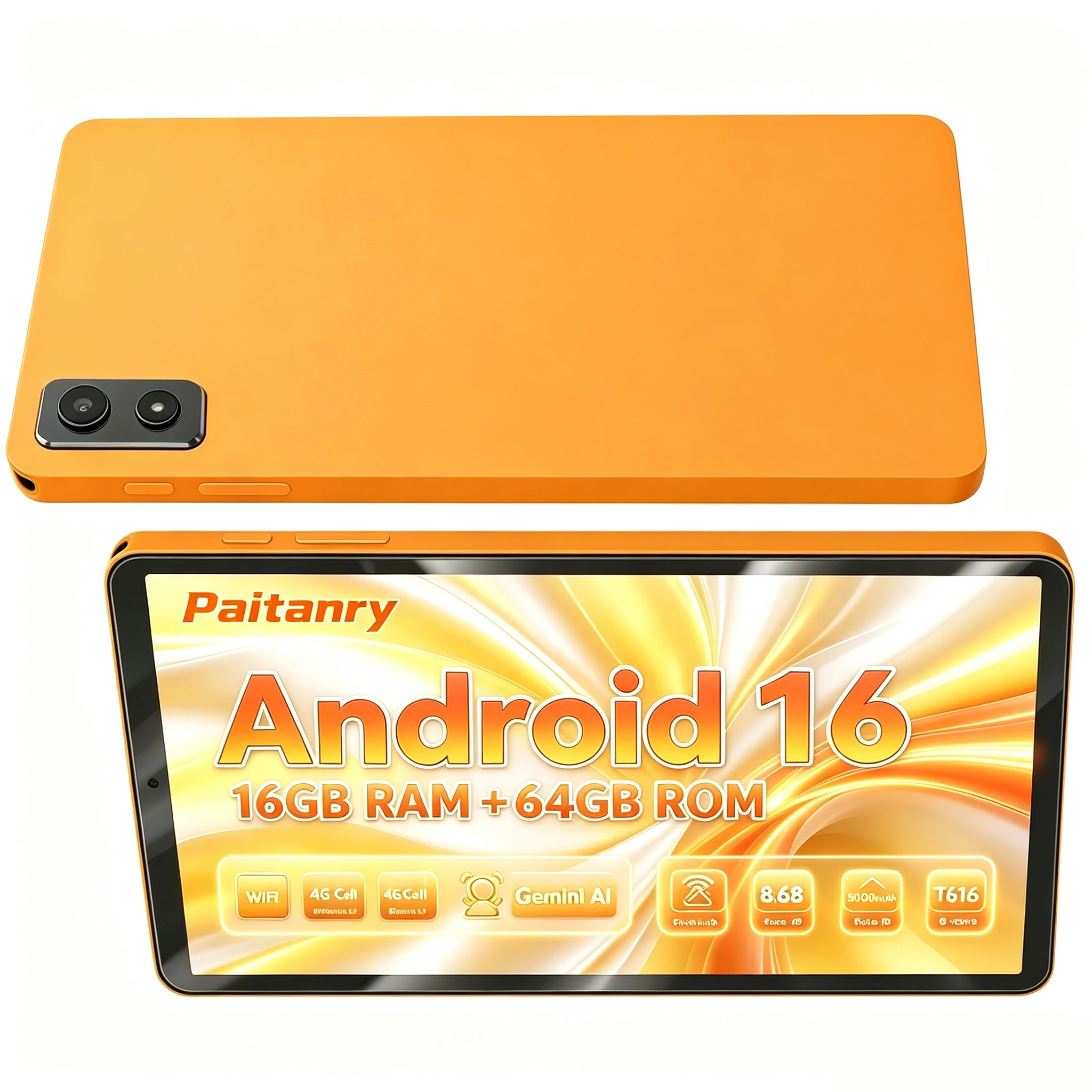 Paitanry Y86 8,7 Zoll 4G LTE Telefonanruf-SIM-Tablet, Android 16, 16GB (4GB+12GB) virtueller RAM, 64GB Speicher, 1TB erweiterbar, Unisco T616, Octa Core, 1340x800 HD IPS Bildschirm, 90Hz, 5000mAh