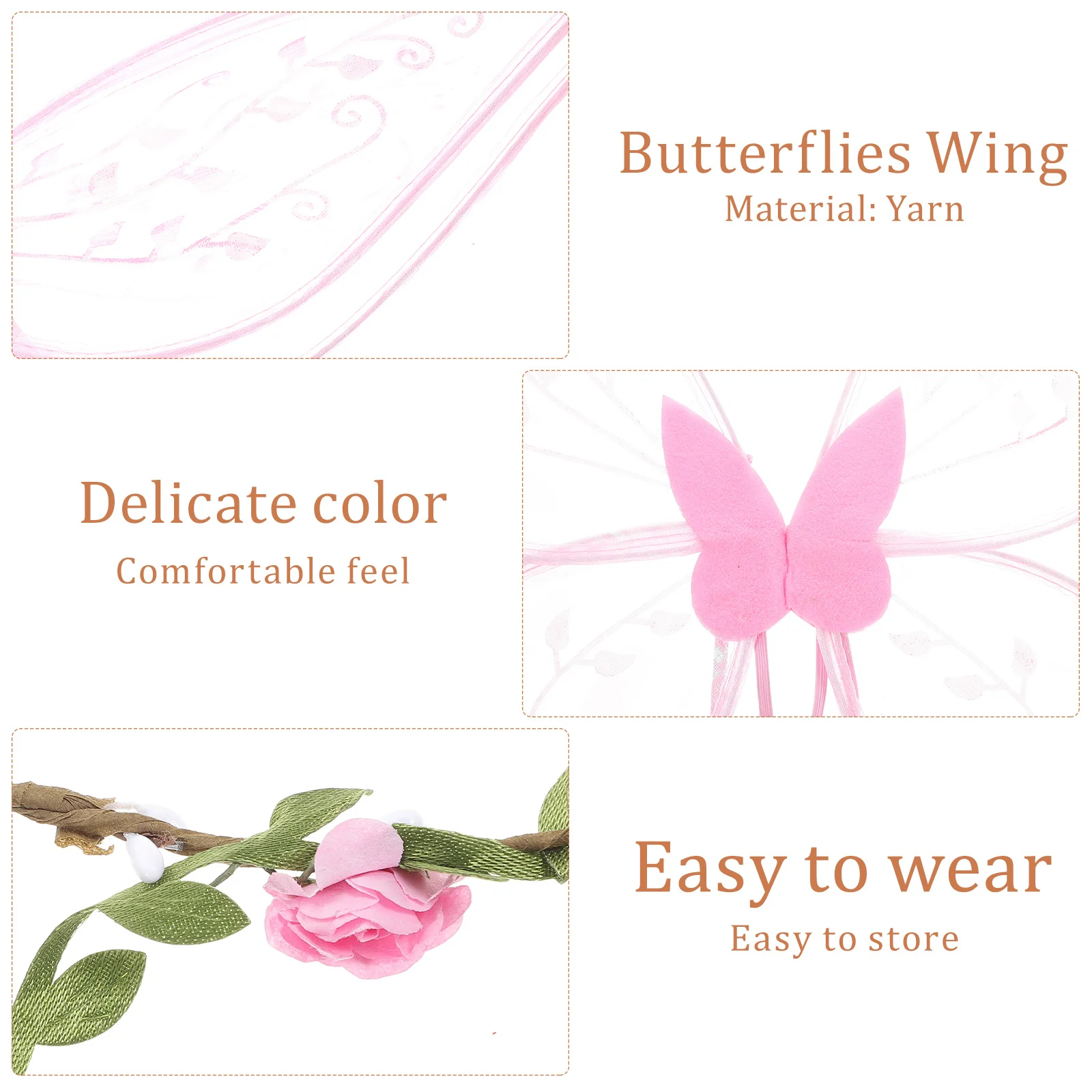 

1Set Butterflies Wing Prop Flower Headband Gauze Material Lightweight Fairy Wings Girls Cosplay Costume Party Supplies Role