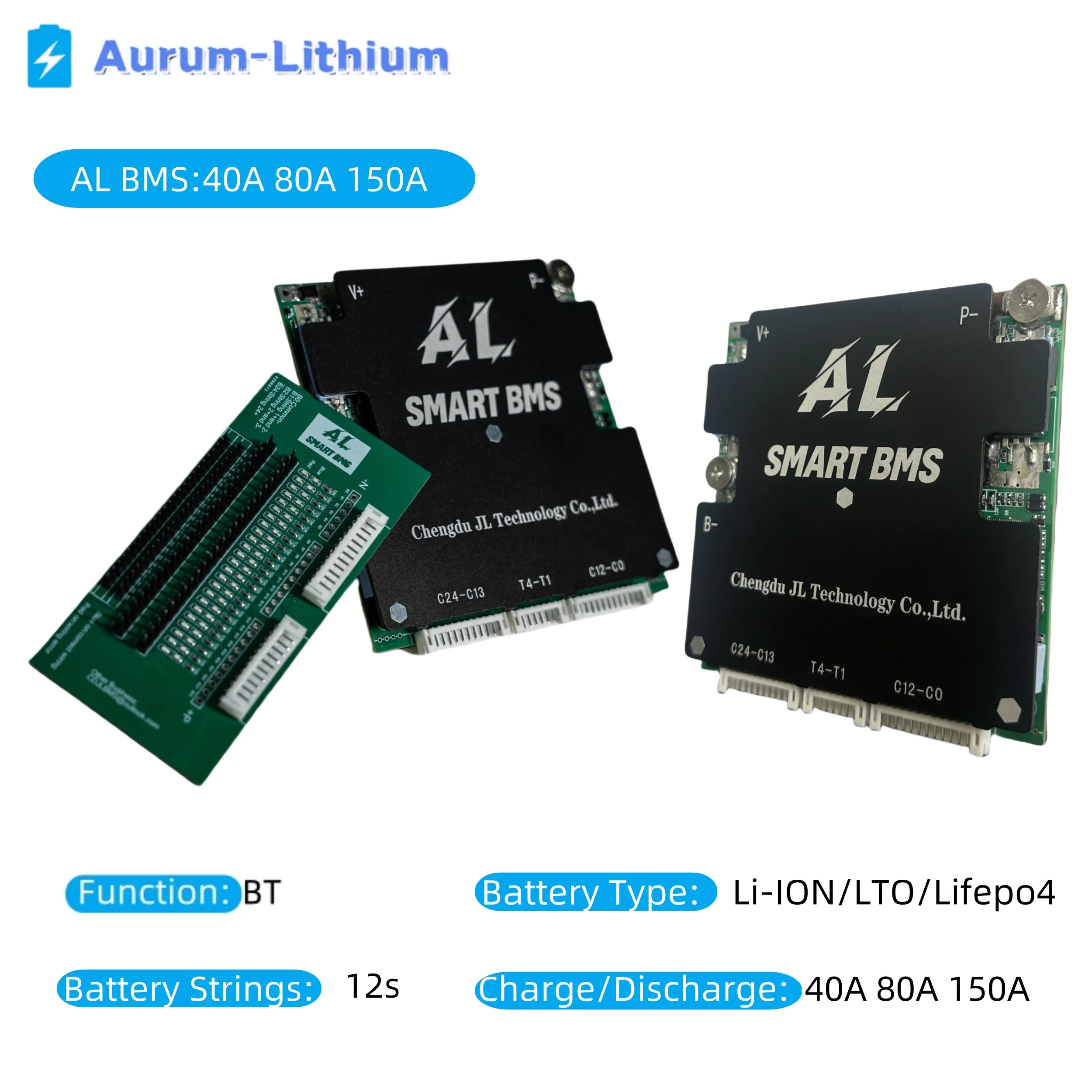 AL Smart BMS 	 12S 48V 36V Батарея Lifepo4 BMS Li-ion LTO Auto Balance 40A 80A 150A NCM Батарея Встроенная мощность электрического велосипеда BLE