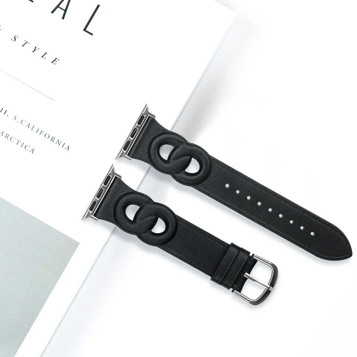 Leather strap for Apple watch band 45mm 41mm 44mm 40mm 42mm 46mm Double Circle Bracelet Wristband iWatch series 10 9 8 7 6 5 4SE