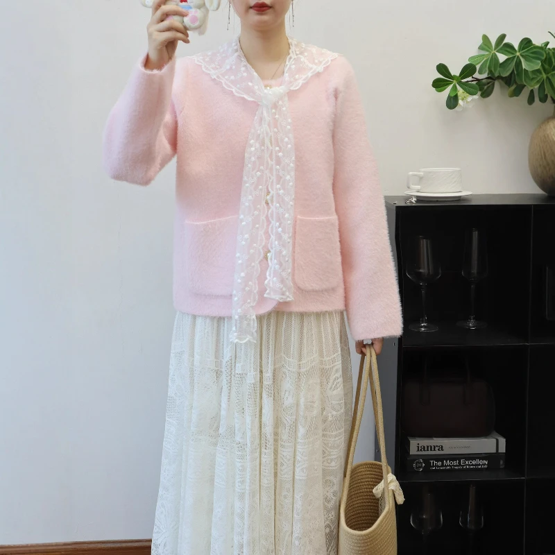 

Women Knit Coat Solid Casual Spliced Cardigan Sweaters Single Breasted Coats Thick Pockets Jumpers Sweet Autumn Winter