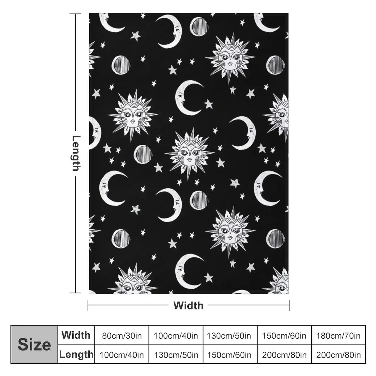 Linocut black and white sun moon and stars outer space zodiac astrology gifts Throw Blanket halloween Beach Blankets