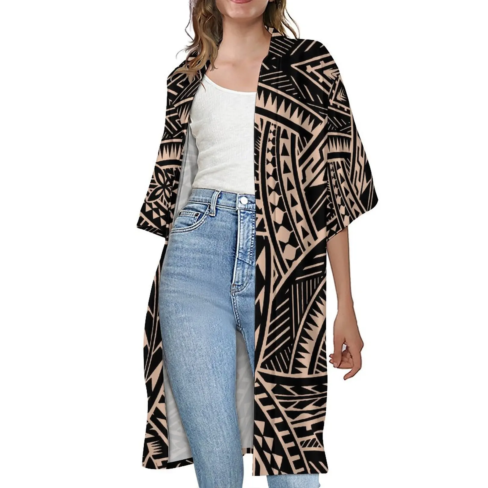 Custom Polynesian Short Sleeve Cardigan Women'S Trench Coat Summer Sun Protection Coat Comfortable Fabric Loose Coat 2025