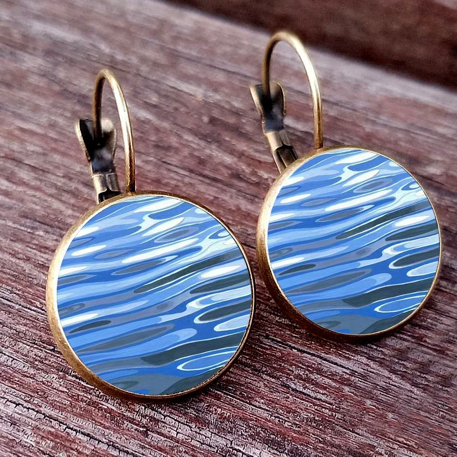 2023 Water Wave Glass Dome Round Painted Earrings, Artistic Texture Pendant Earrings, Women\'s Special Jewelry Earrings