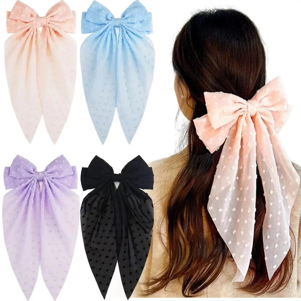 

2/3PCS French Colourful Polka Dot Bow Hair Clip Women Princess Head Half Tie Clip Fashion Sweet Headdress Hair Accessories