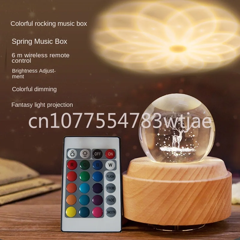 DIY Music Box Rotating Crystal Ball Eight Music Box Base Creative 3D Night Light Wooden Base Music Box