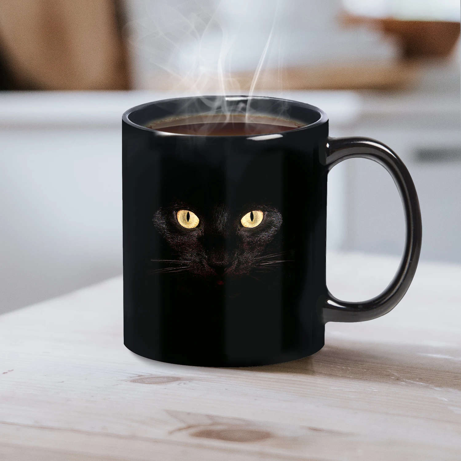 1pc, Black Cat Coffee Mug 11oz -Playful Design - Heartwarming Gift for Cat Lovers, Birthday, Valentines or Halloween Celebration