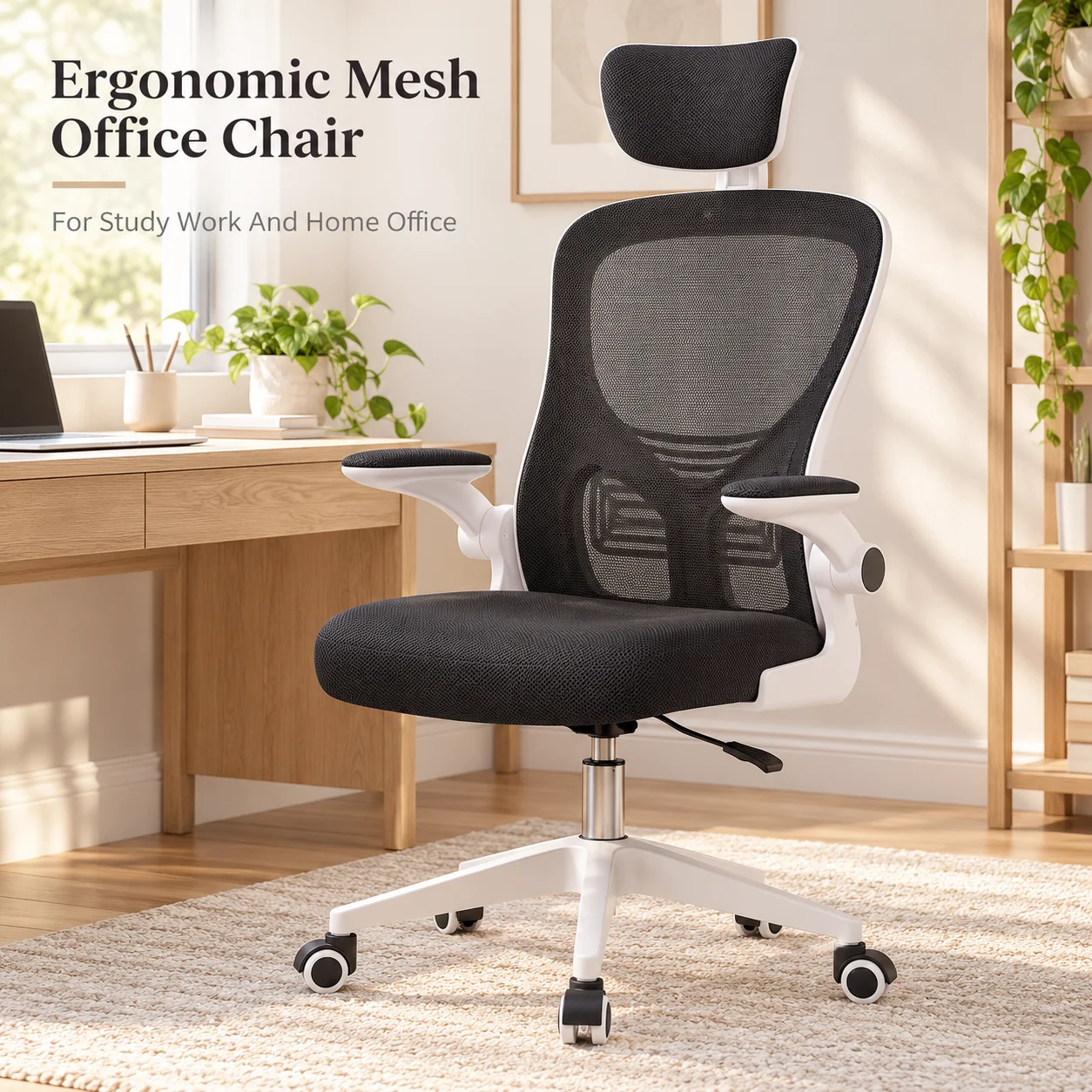 AOLIVIYA Ergonomic Mesh Office Chair Adjustable Height Swivel Computer Desk Chair Flip Up Armrests Lumbar Support Study Chair