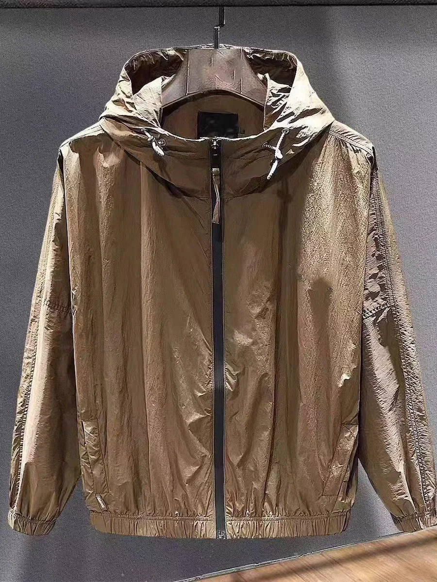 

Summer 2025 New Sle ex Outdoor Casual Large Size Windbreaker Jaet Qui Dry Polyester Fiber Long Sve Hooded Jaet