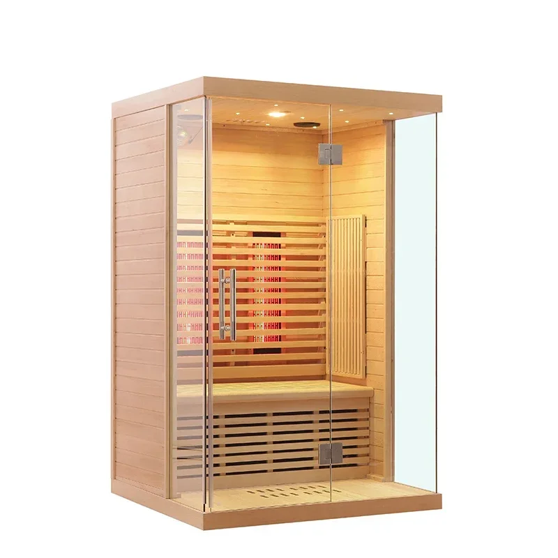 Outdoor Finnish solid wood 2-person indoor infrared sauna with wooden stove