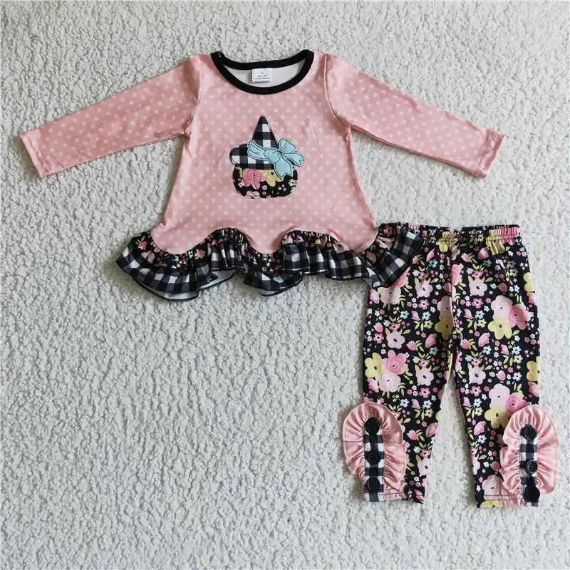 z825-06 GLP0205 Wholesale baby girl clothes Embroidery halloween long sleeve pants sets Autumn outique kids clothes girls