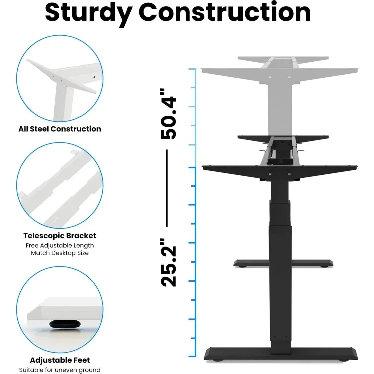 Standing Desk Frame Dual Motor- 3 Tier Heavy Duty Electric