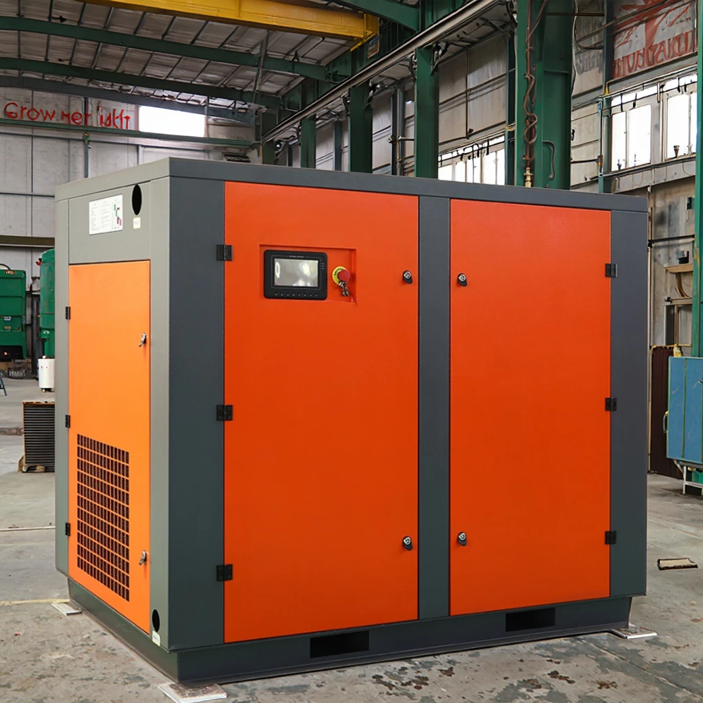 Compresor de aire de tornillo estacionario de 2 etapas de 150Hp, 110kw, tipo giratorio de dos etapas con componentes de núcleo de motor y motor, voltaje de 380v