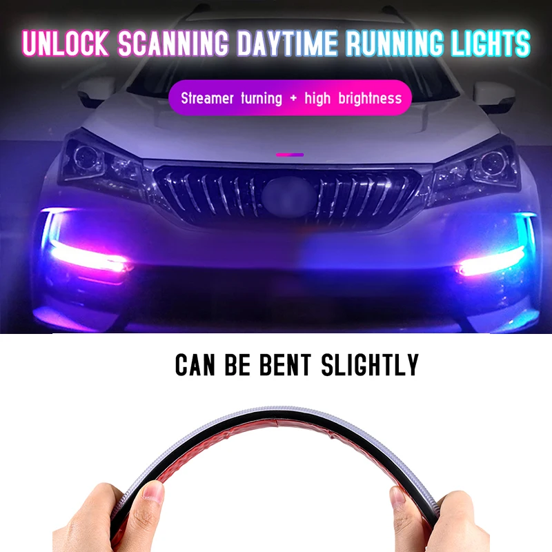 2Pcs LED Car DRL Daytime Running Lights Waterproof  Universal 12V Auto Headlight Sequential Flow Turn Signal Yellow Light