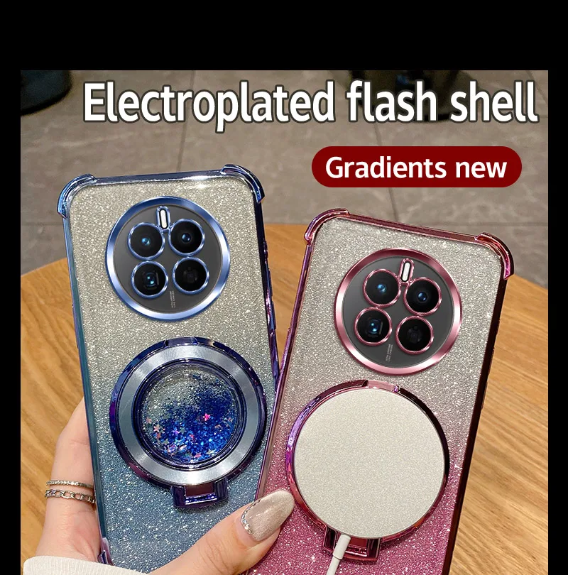 

For Honor Magic7 Magic6 Magic5 Magic4 Pro Lite Plating Glitter Corner Bumper Magnetic Bracket Back Cover For Magic6 Lite Case