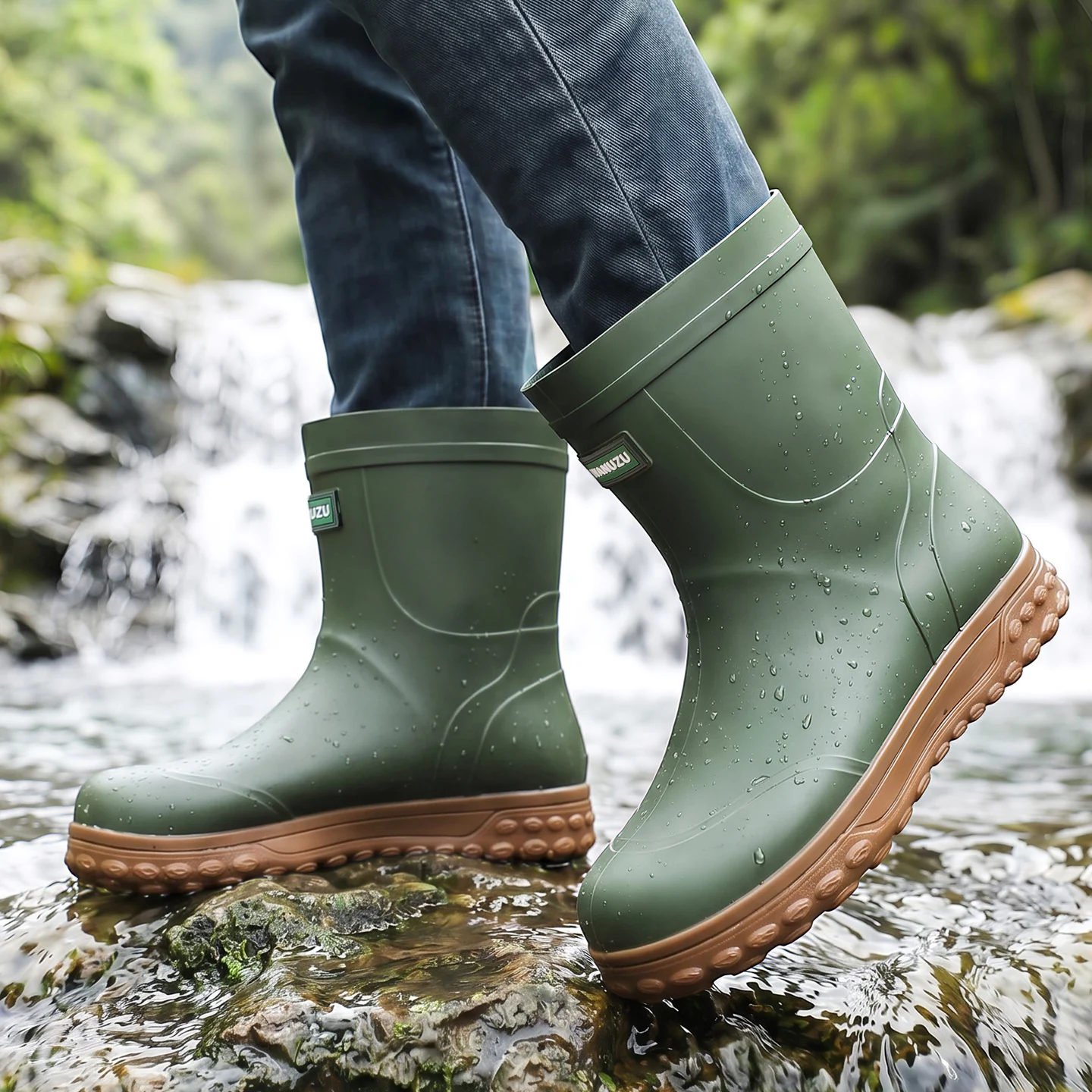

High Quality Men's Mid-Calf Rain Boots Anti-Slip Waterproof Thick Bottom Wear-Resistant Outdoor Fishing Shoes for All Seasons