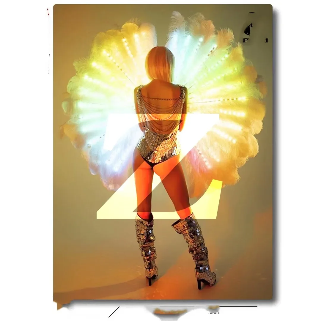 LED colorful feather fan gogo performance costume nightclub ds atmosphere props gogo performance costume