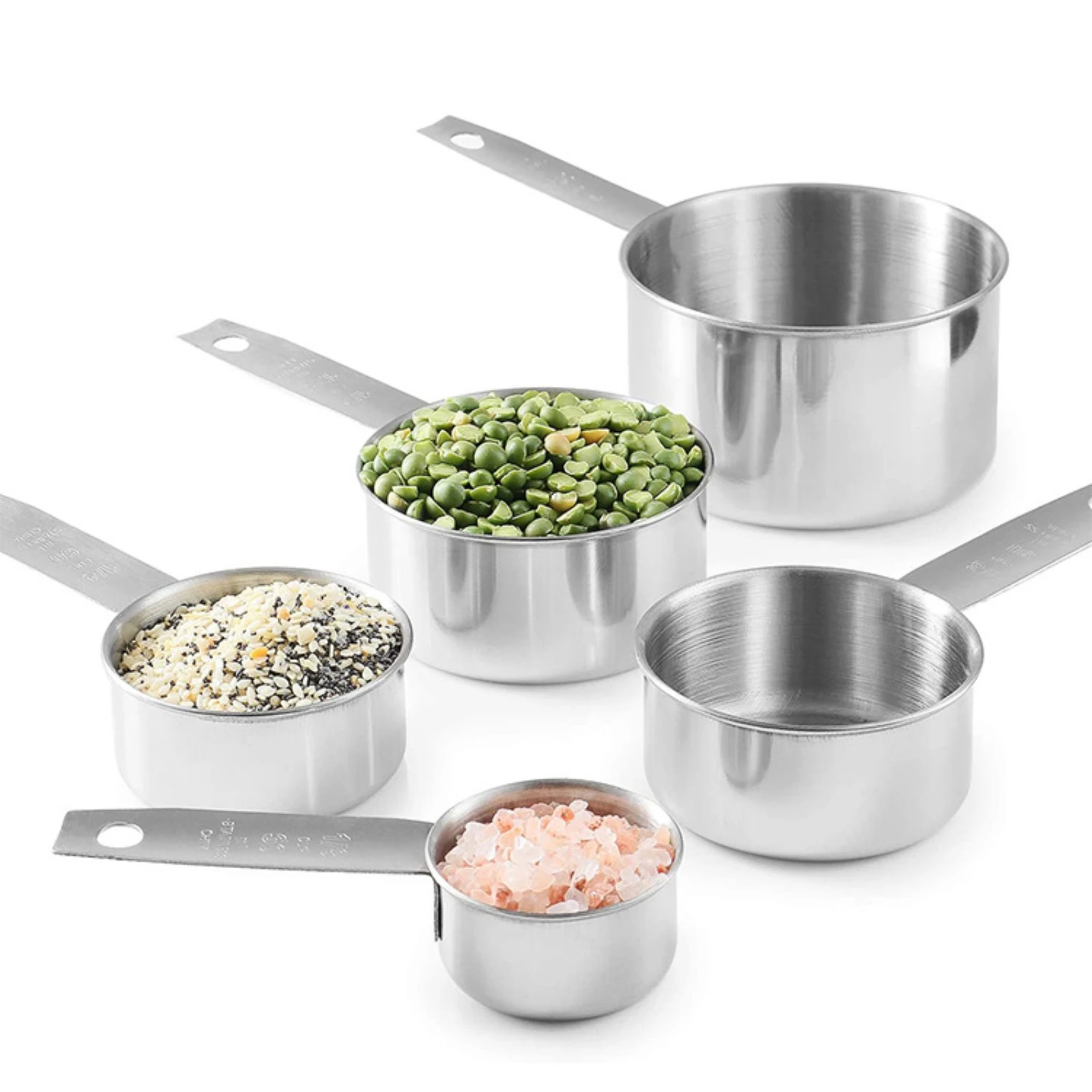 5 Pieces Measuring Cup Set with Connector Connector Brushed Stainless Steel Measuring Cups Utensils Space-Saving Metal