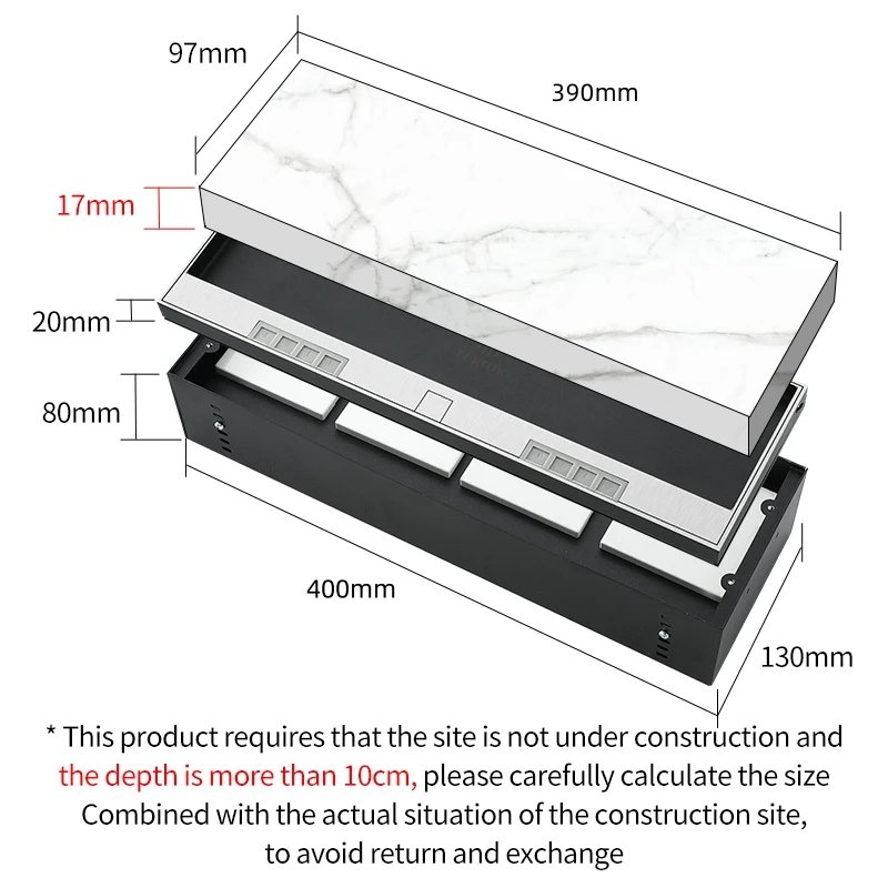 Factory sale  customizable floor socket box height adjustable box  embedded in marble/floor floor socket 400