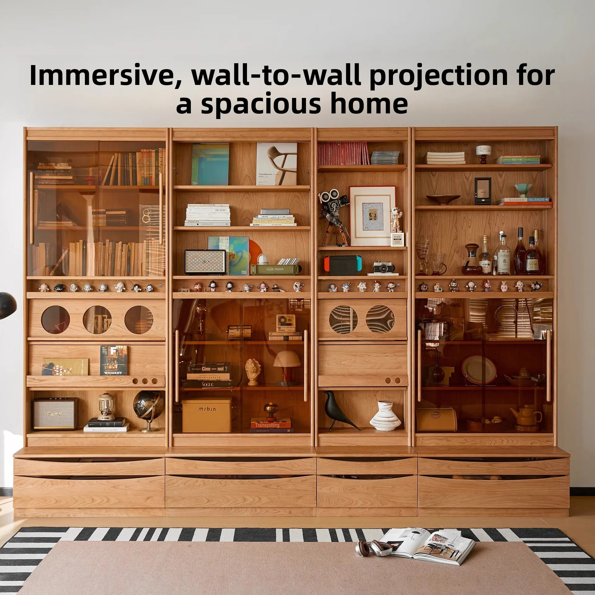 LMM solid wood bookcase living room bedroom home free combination module cabinet