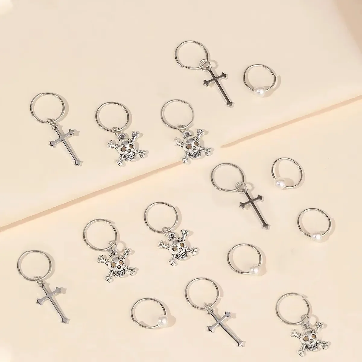 15 قطعة مزيج الفضة سحر الشعر جديلة Dreadlock الجمجمة الصليب اللؤلؤ خواتم الشعر منفعل نمط ل أدوات التصميم DIY بها بنفسك