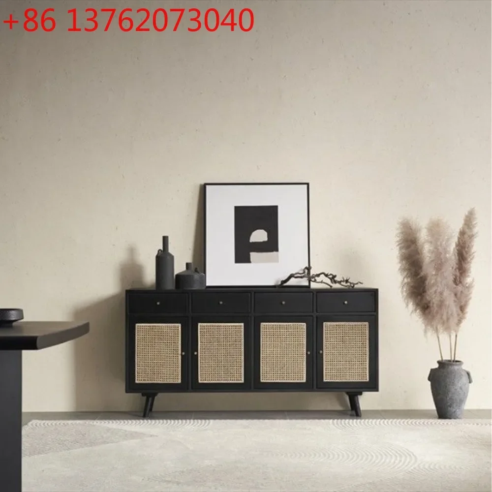 

Nordic solid wood floor-to-wall dining side cabinet retro rattan