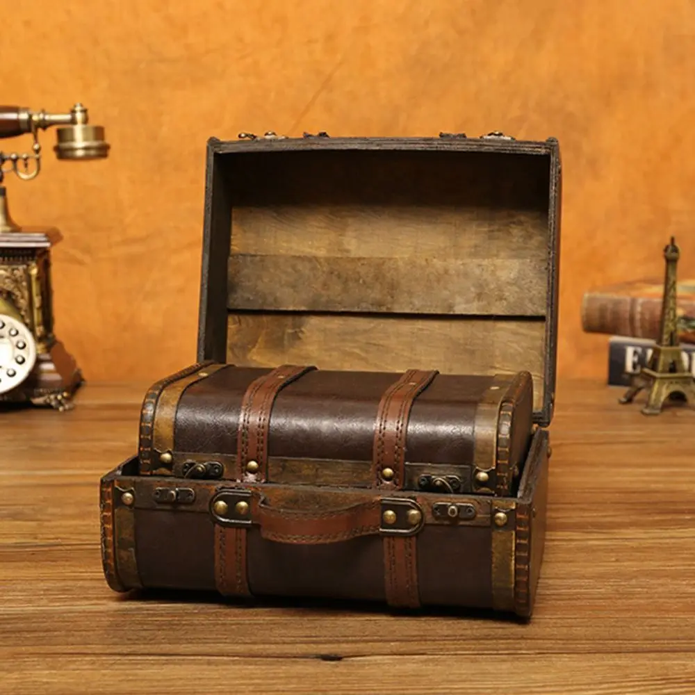 

Suitcase Wooden Antique Storage Box Portable Jewelry Display Vintage Jewelry Organizer Photographic Prop Multifunction