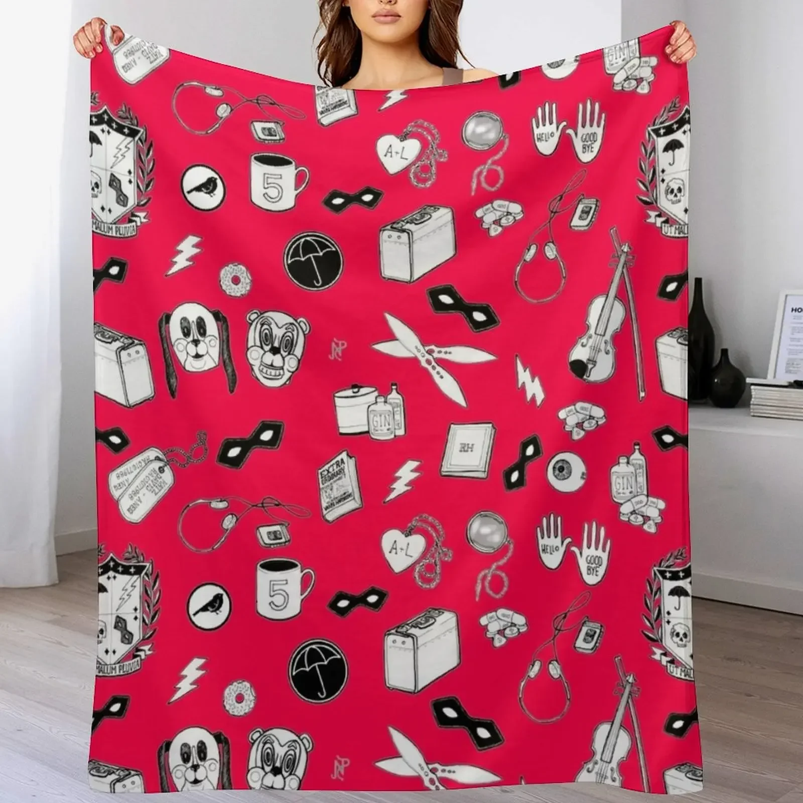 

The Umbrella Academy Pattern - coral red Throw Blanket Quilt sofa bed Blankets