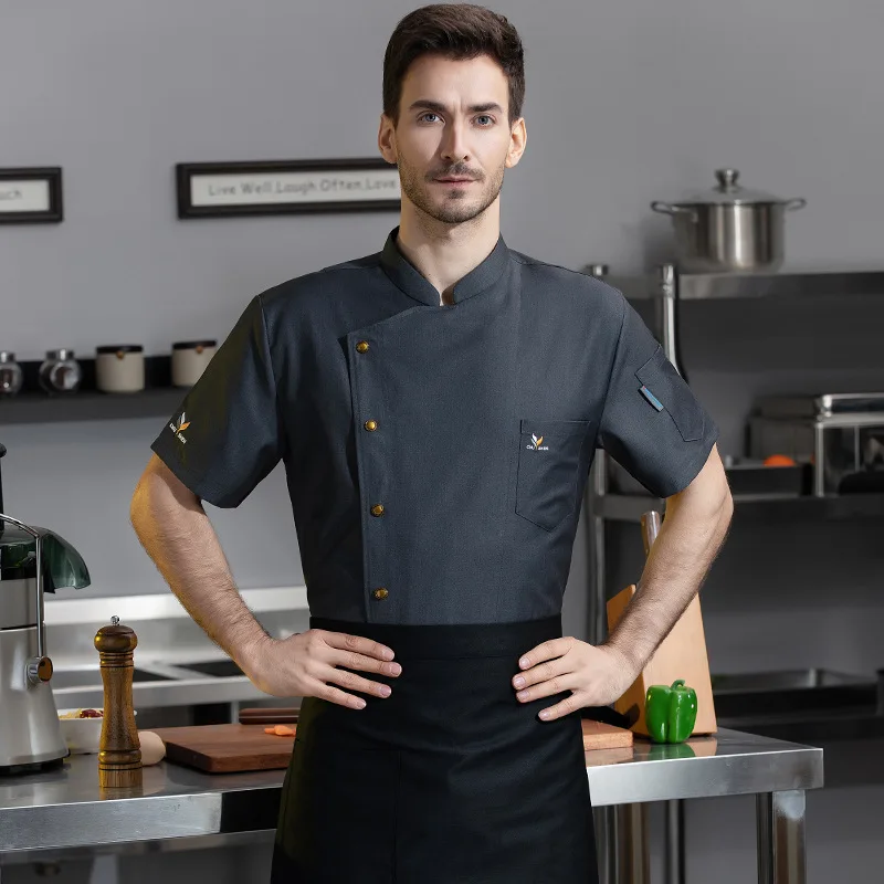 Uniforme de Chef de manga corta para hombre y mujer, chaqueta de cocinero bordada para panadería, Hotel, restaurante, Catering, cocina