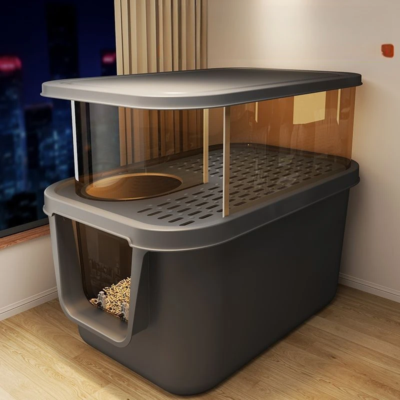 Double Layer Enclosed Cat Litter Box, Anti-Splash Odor-Proof Toilet for Indoor Cats, Large Space Kitty Tray with Corridor Design