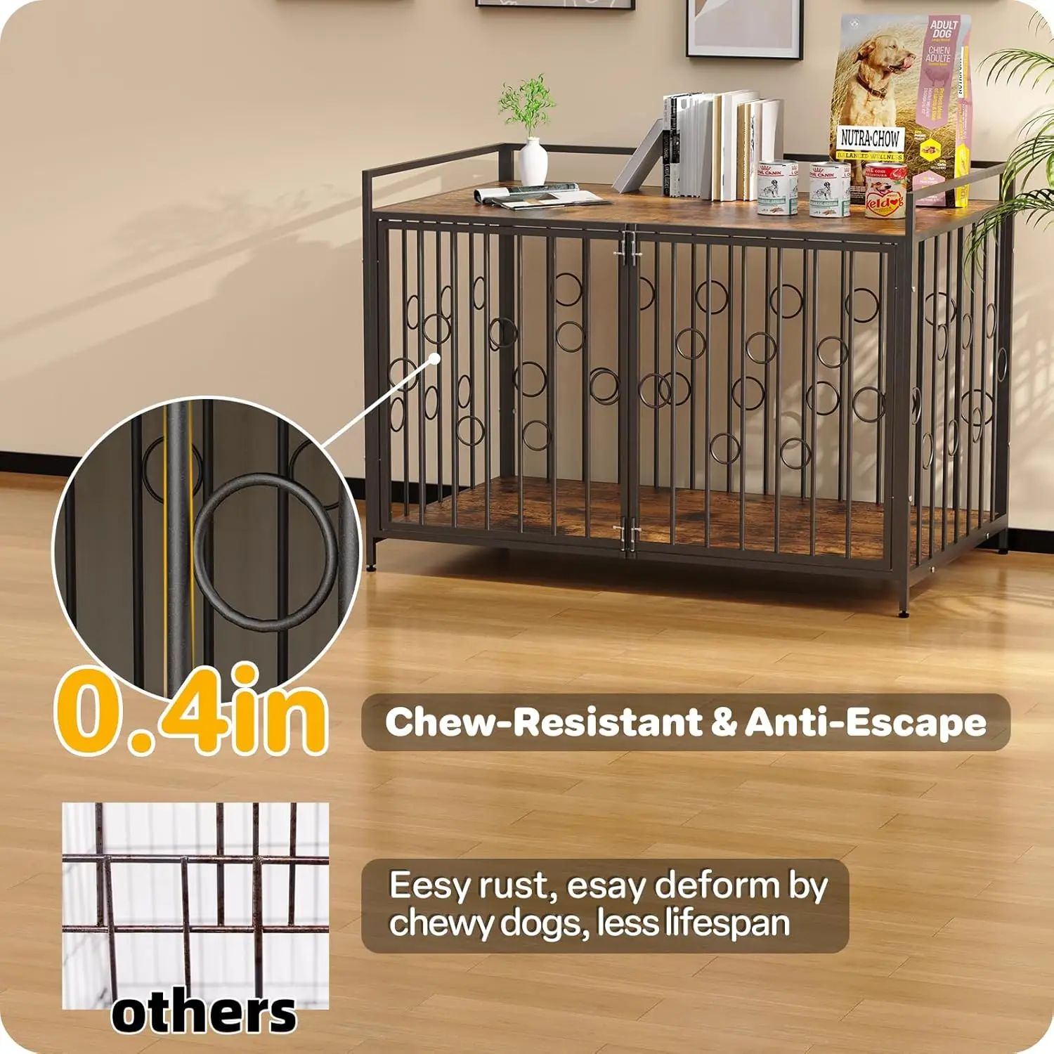 أثاث على شكل صندوق للكلاب مع سطح طاولة، قفص كلب عالي التحمل مقاس 38/42/48 بوصة للديكور، بيت كلب مقاوم للهروب داخلي للأطفال الصغار