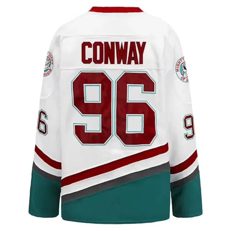 Película Mighty Ducks Cosplay Jersey Charlie Conway # 96 bancos de Adam # 99 Camiseta de hockey sobre hielo para hombre # 66 Bombay Disfraces de fiesta de Halloween