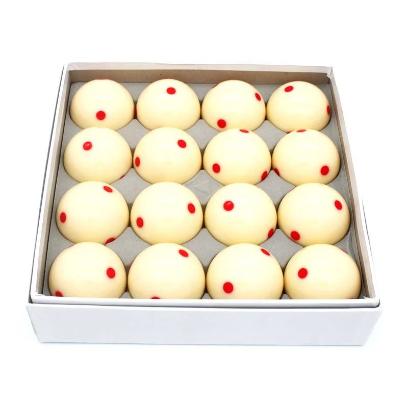 

Latest Premium 2-1/4 57.2mm Size 16pcs White Billiards Billiards with 6 Red Dots