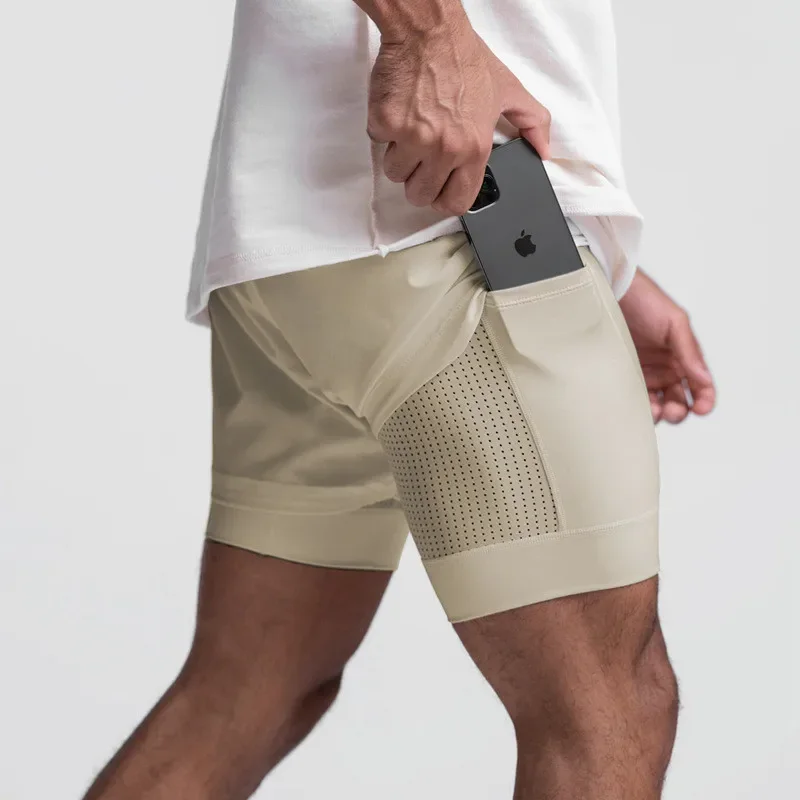 NEW men\'s sports shorts 2 in 1 Running shorts men\'s double layer breathable fitness bodybuilding training short Jogging Short