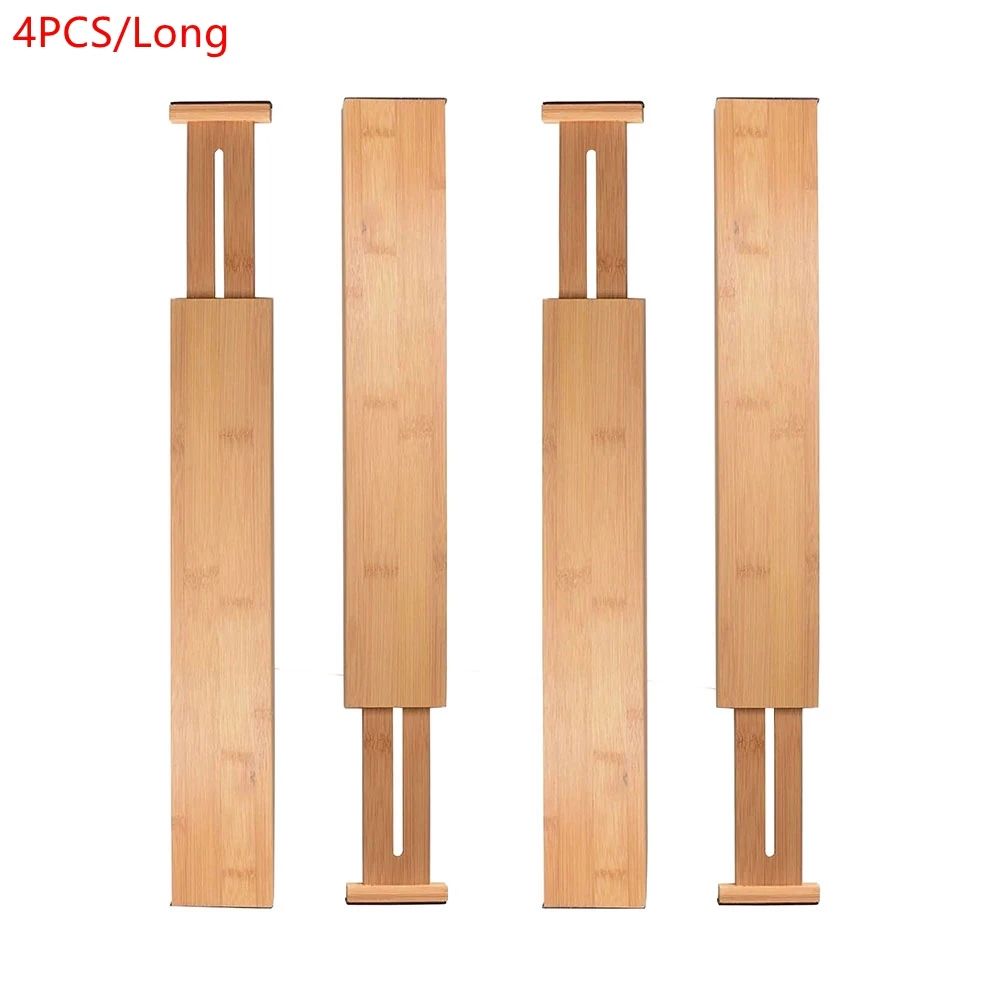 2/4PCS Bamboo Drawer Dividers Bedroom Kitchen Drawer Storage Adjustable Expandable Drawer Dividers For Cupboard Cabinet Wardrobe