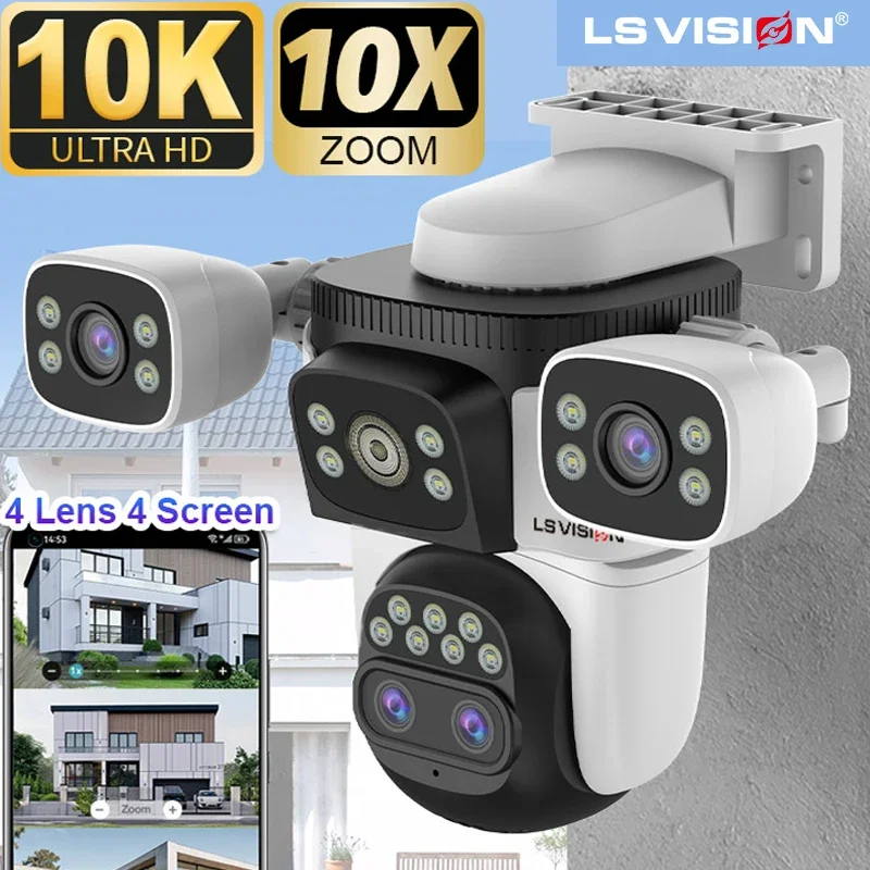 

LS VISION 4 экрана 20MP домашняя камера наблюдения уличная Wi-Fi IP PTZ 10-кратный зум автоматическое отслеживание система видеонаблюдения IP66