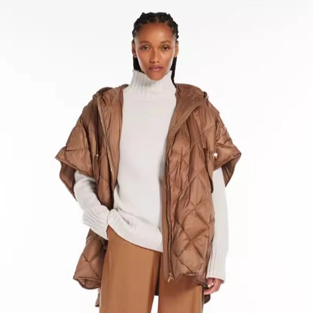 

2025 Winter Autumn New Fashion Women Coat Loose Down Vest 90 White Duck Feather Cape Warm Jacket Trendy Winter Thick Waistcoat