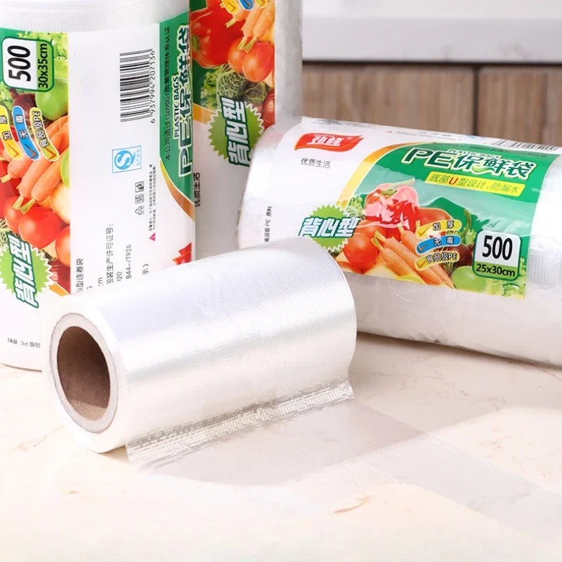 أكياس حفظ الطعام الطازج، أكياس سوبر ماركت قابلة للتمزيق، أكياس بلاستيكية محمولة باليد للمطبخ للحفاظ على طازجة