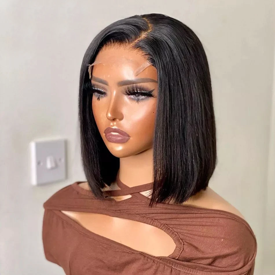 

Bone Straight Short Bob Wig 13x4 Transparent Lace Front Human Hair 4x4 Lace Frontal Wigs Brazilian 100% Human Hair 200% Density