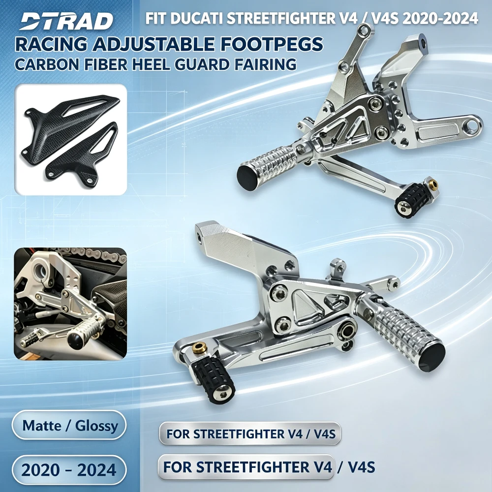 Adjustable Racing Footpegs Carbon Fiber Heel Guard Fairing Fit Ducati Streetfighter V4 V4S 2020-2024 Motorcycle Mod Accessories