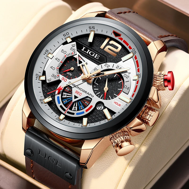 2024 LIGE New Fashion Mens Watches Top Brand Luxury Leather Watch For Men Sport Military Chronograph Clock Male Waterproof Watch