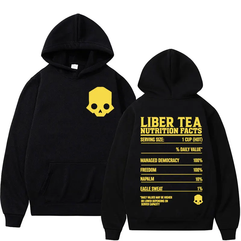 Helldivers 2 'Liber-tea' Nutrition Facts Hoodies Men Women Harajuku Vintage Style Hoodie Oversized Classic Pullovers Sweatshirts