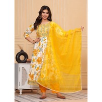 Yellow Haldi Wedding Partywear Indian Women Long Anarkali Salwar Kurti Dress Set