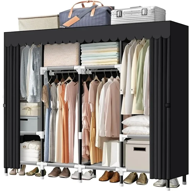 

Portable Closet, 67 Inch Wardrobe Closet for Hanging Clothes with 4 Hanging Rods, 25mm Steel（ Black/Grey）optional